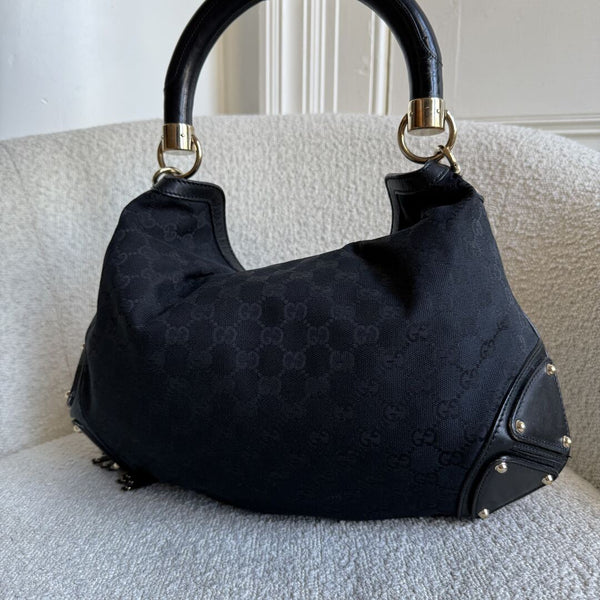 Gucci GG Canvas Indy Bamboo Black Handbag