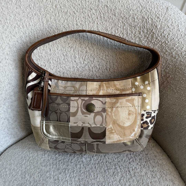 Coach Signature Cheetah Patchwork Hobo Shoulder Bag