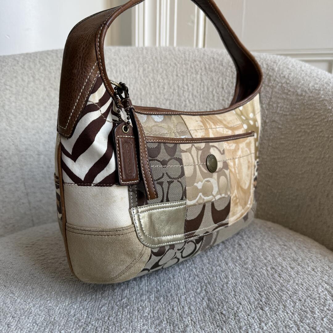 Coach Signature Cheetah Patchwork Hobo Shoulder Bag