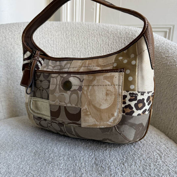 Coach Signature Cheetah Patchwork Hobo Shoulder Bag