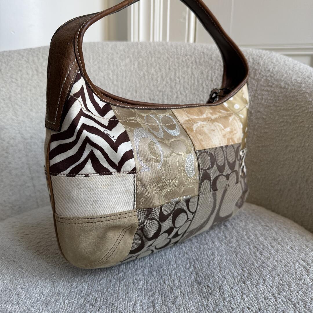 Coach Signature Cheetah Patchwork Hobo Shoulder Bag