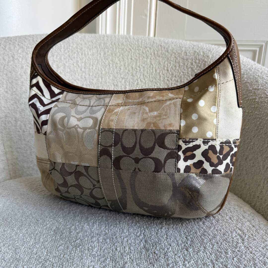 Coach Signature Cheetah Patchwork Hobo Shoulder Bag