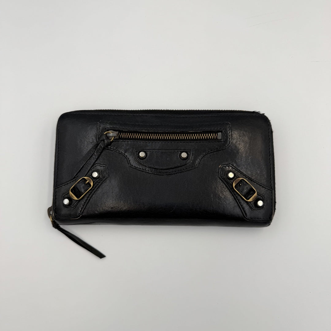Balenciaga Giant 21 Continental Leather Black Zip Wallet