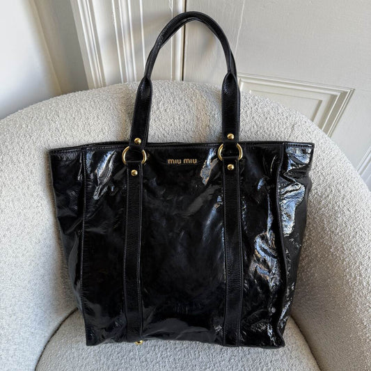 Miu Miu Patent Black Leather Tote Bag