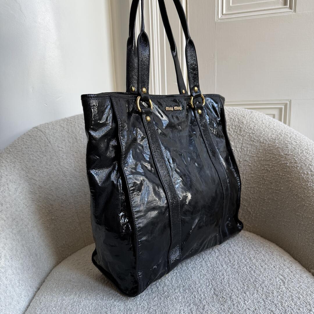 Miu Miu Patent Black Leather Tote Bag