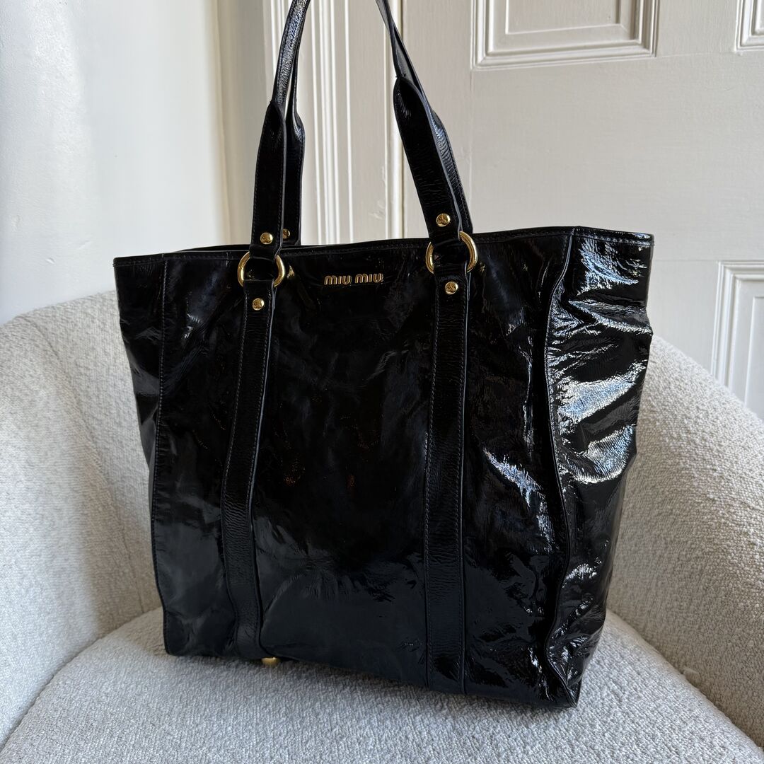 Miu Miu Patent Black Leather Tote Bag