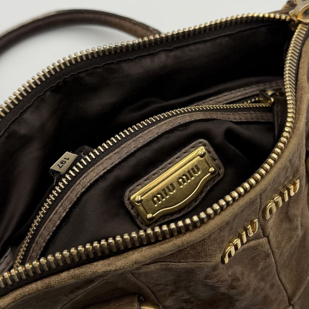 Miu Miu Grommet Chevron Brown Leather Handbag