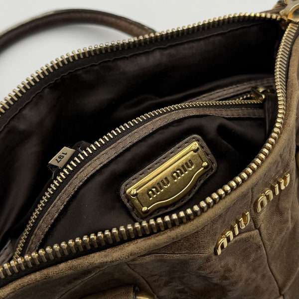 Miu Miu Grommet Chevron Brown Leather Handbag