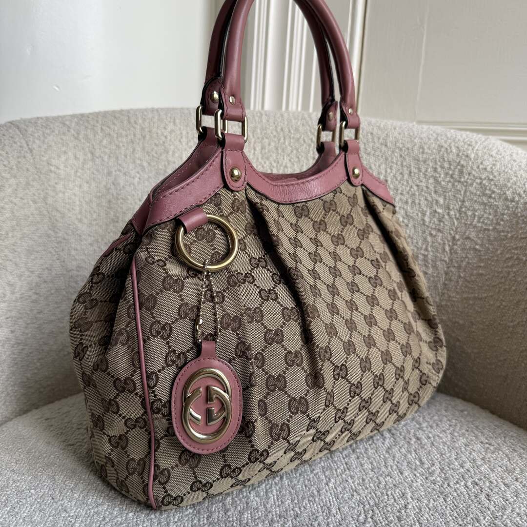 Gucci GG Canvas Sukey Pink Tote Bag