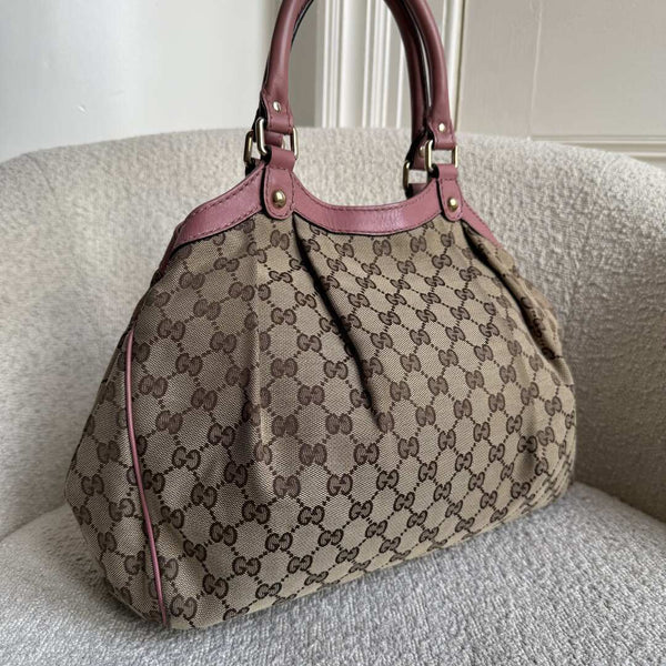 Gucci GG Canvas Sukey Pink Tote Bag