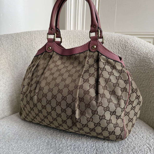 Gucci GG Canvas Sukey Pink Tote Bag