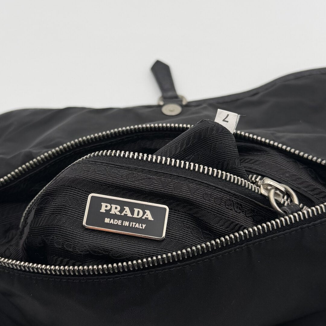 Prada Vitello-Trimmed Tessuto Nylon Black Shoulder Bag