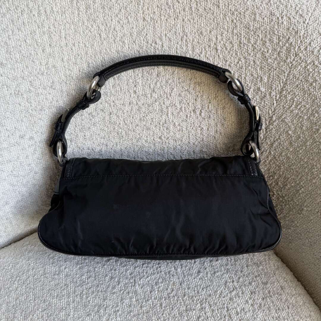 Prada Vitello-Trimmed Tessuto Nylon Black Shoulder Bag