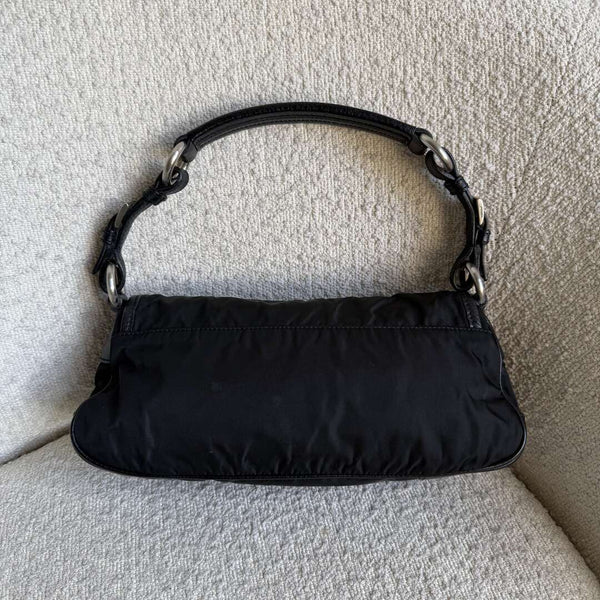 Prada Vitello-Trimmed Tessuto Nylon Black Shoulder Bag
