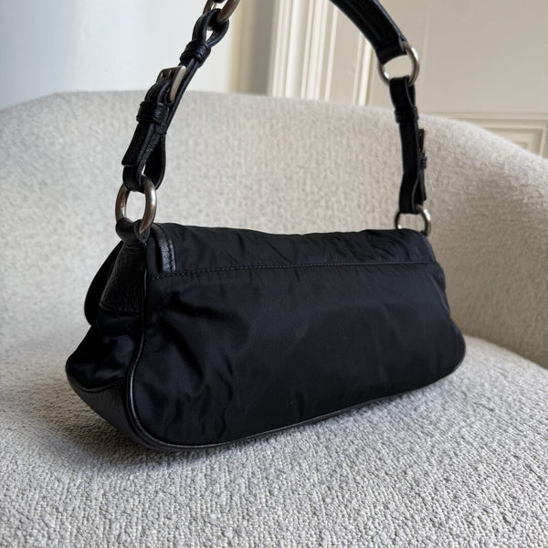 Prada Vitello-Trimmed Tessuto Nylon Black Shoulder Bag