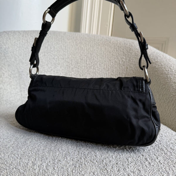 Prada Vitello-Trimmed Tessuto Nylon Black Shoulder Bag