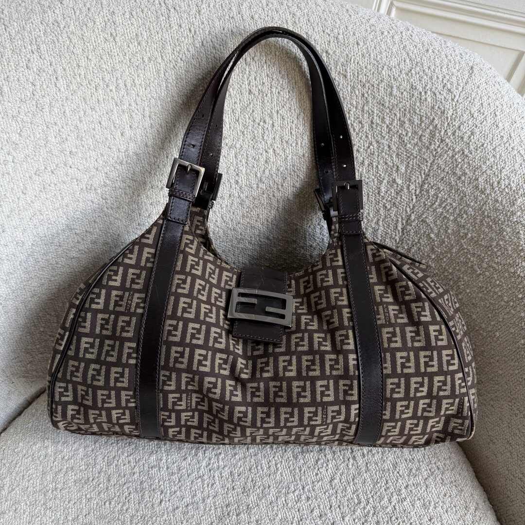 Fendi Zucchino Canvas Brown Tote Bag