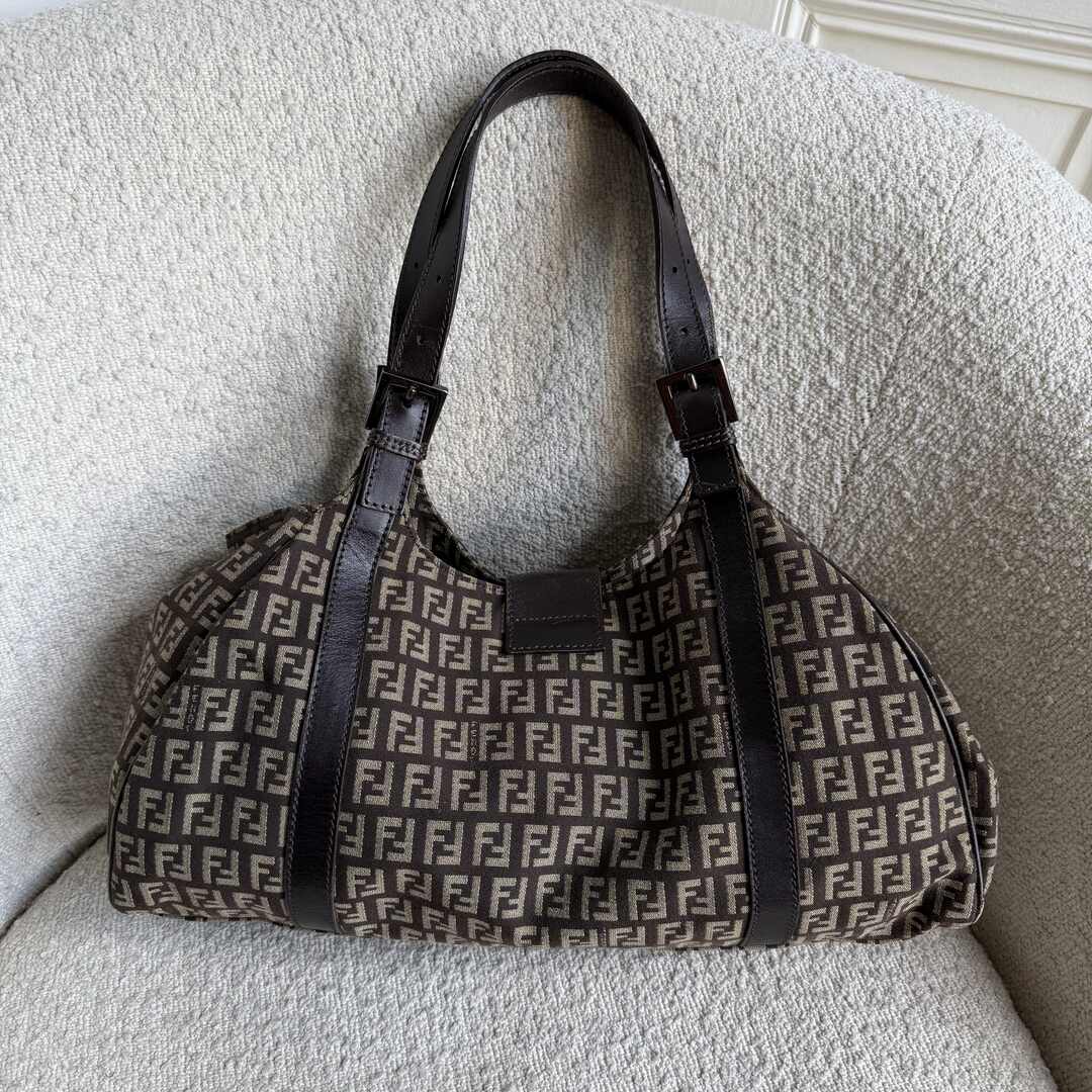 Fendi Zucchino Canvas Brown Tote Bag