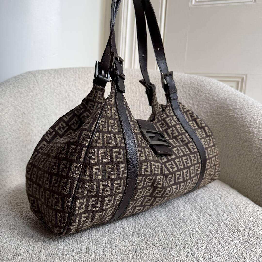 Fendi Zucchino Canvas Brown Tote Bag