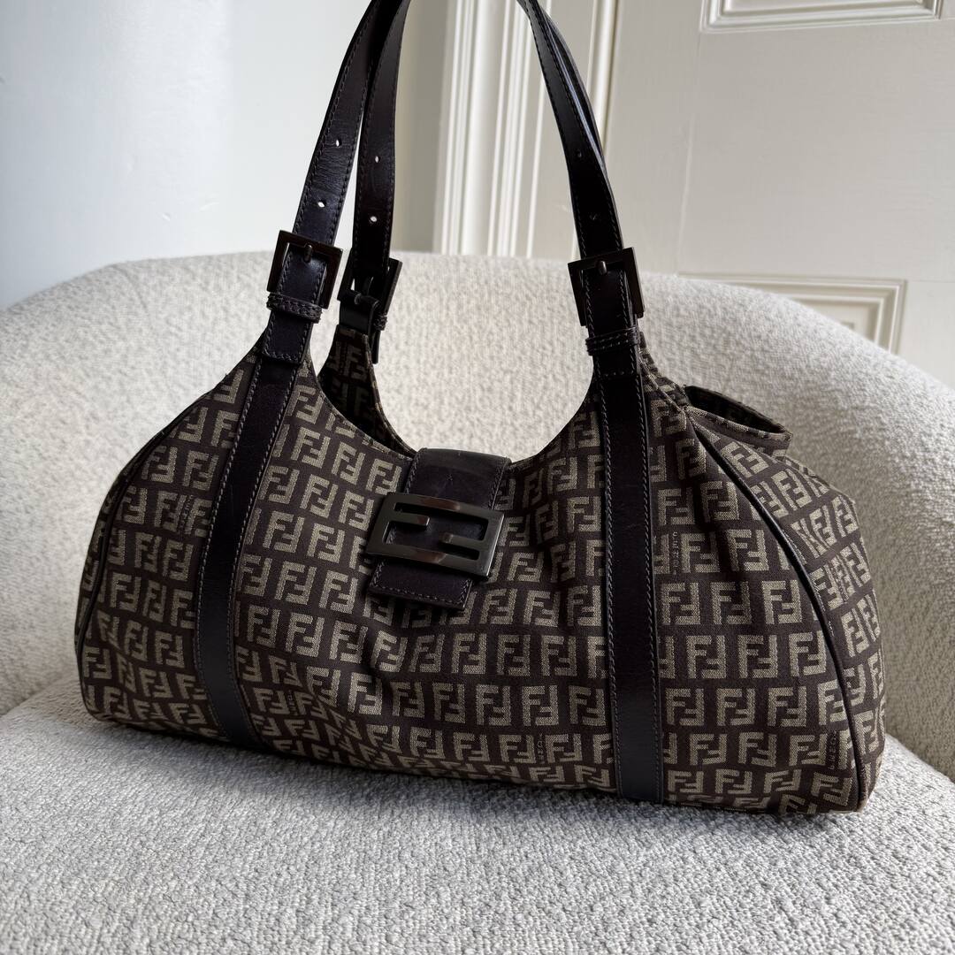 Fendi Zucchino Canvas Brown Tote Bag