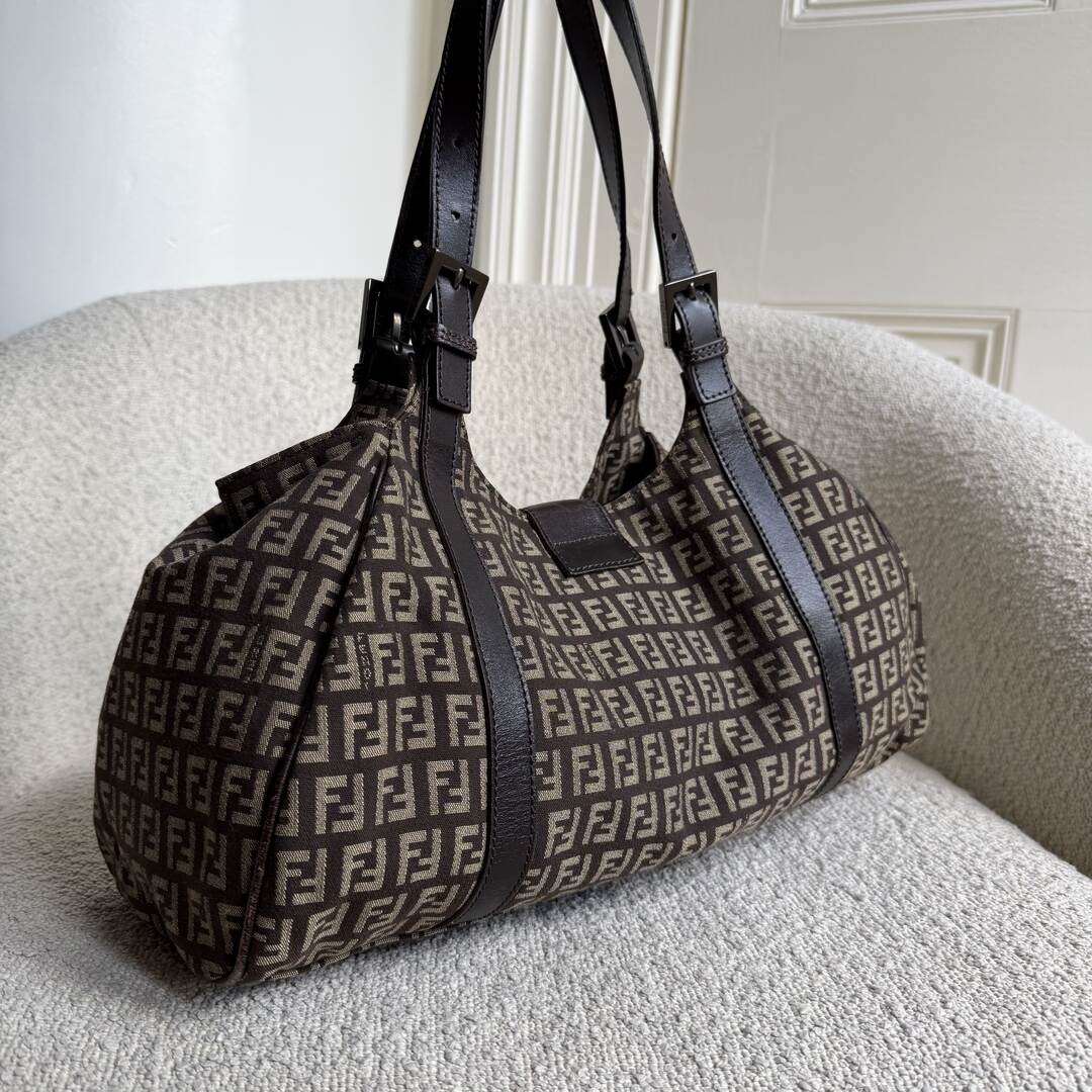 Fendi Zucchino Canvas Brown Tote Bag