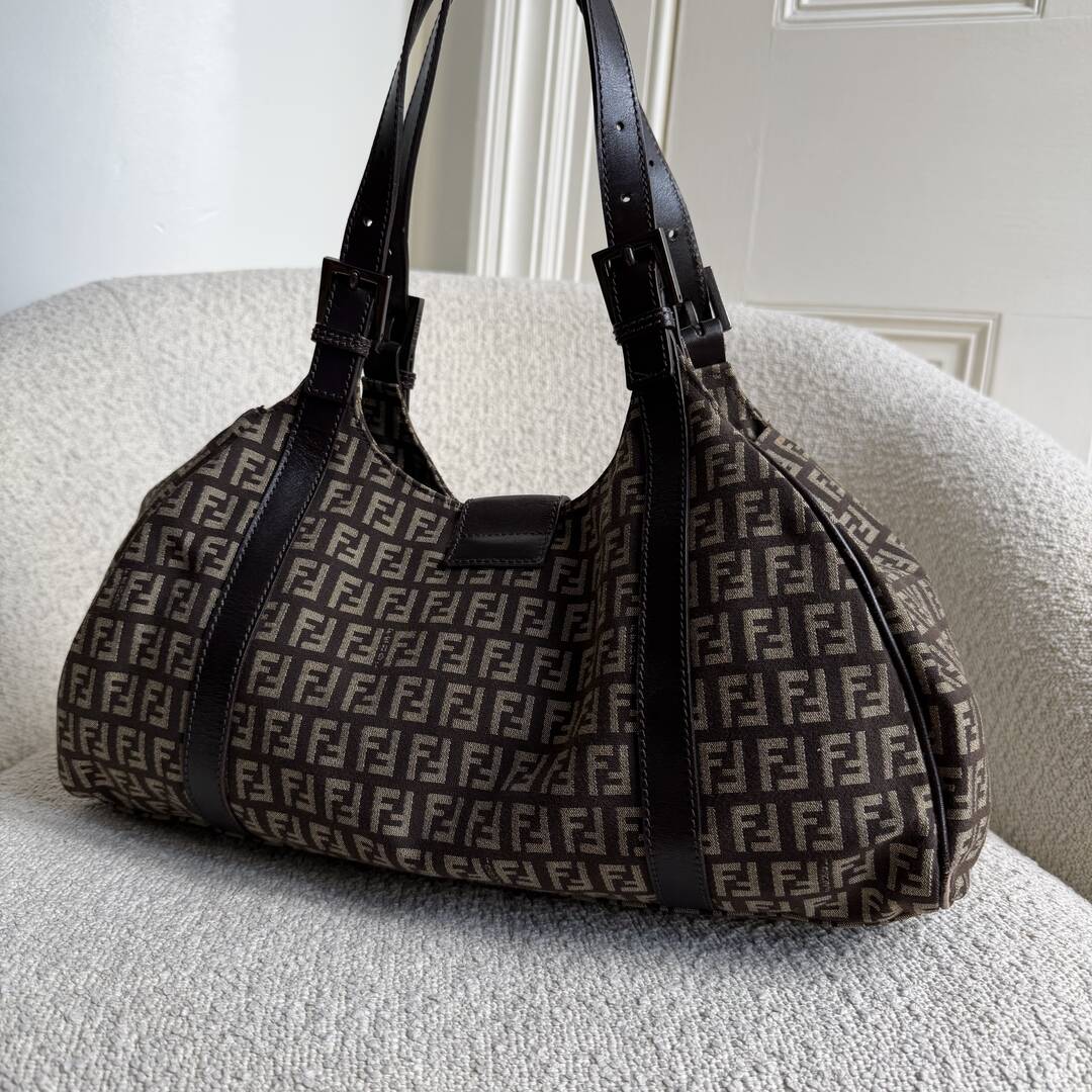 Fendi Zucchino Canvas Brown Tote Bag
