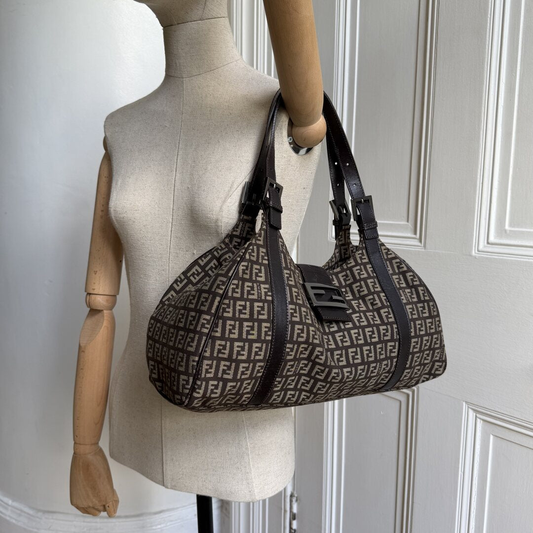 Fendi Zucchino Canvas Brown Tote Bag