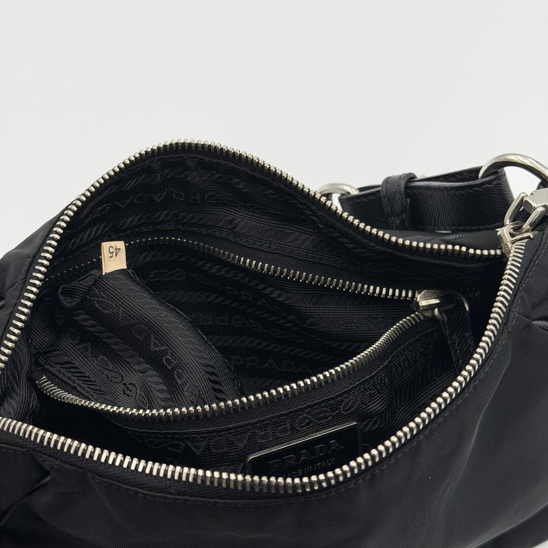 Prada Tessuto Hobo Nylon Black Shoulder Bag