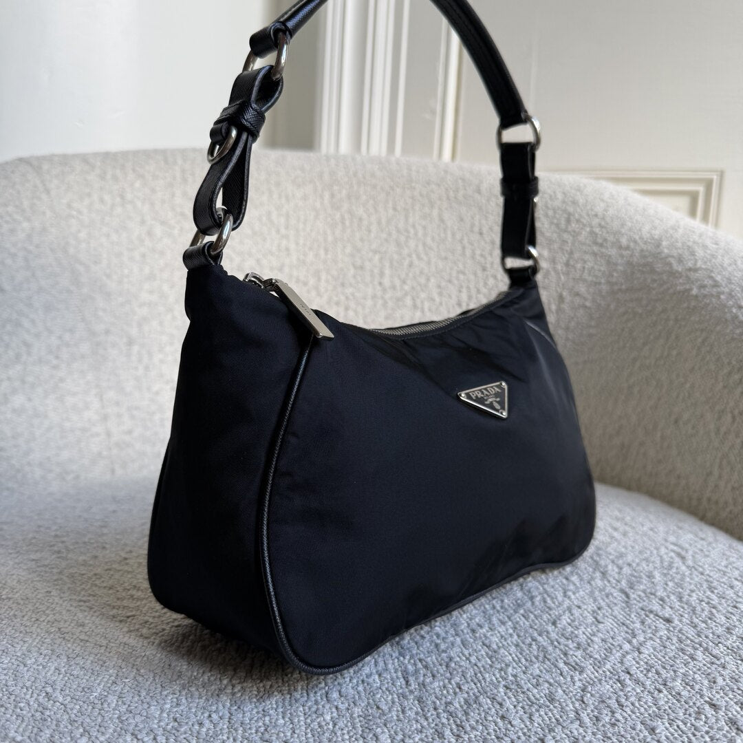Prada Tessuto Hobo Nylon Black Shoulder Bag