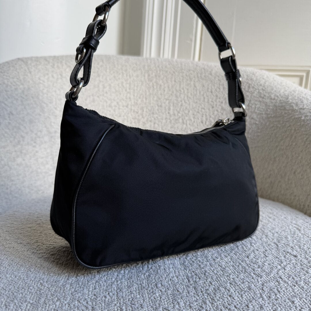 Prada Tessuto Hobo Nylon Black Shoulder Bag
