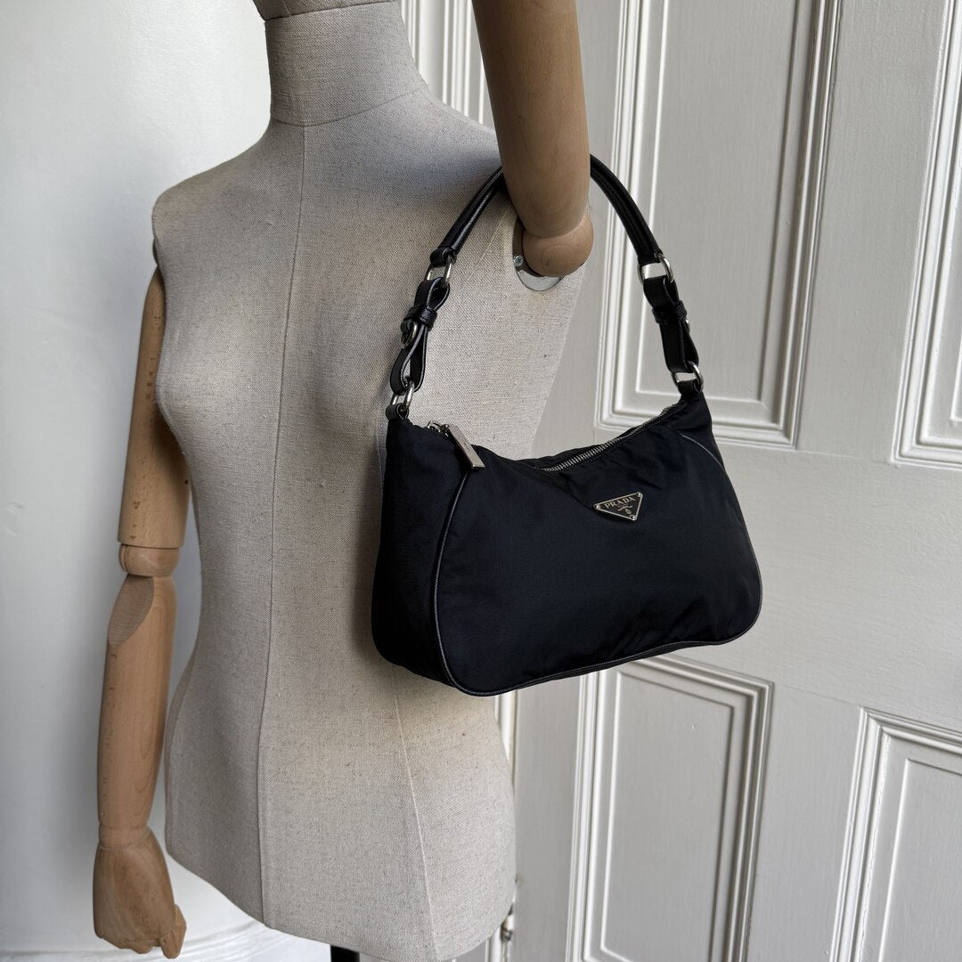 Prada Tessuto Hobo Nylon Black Shoulder Bag