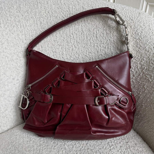 Rare Dior Corset Ballerina Bordeaux Leather Shoulder Bag