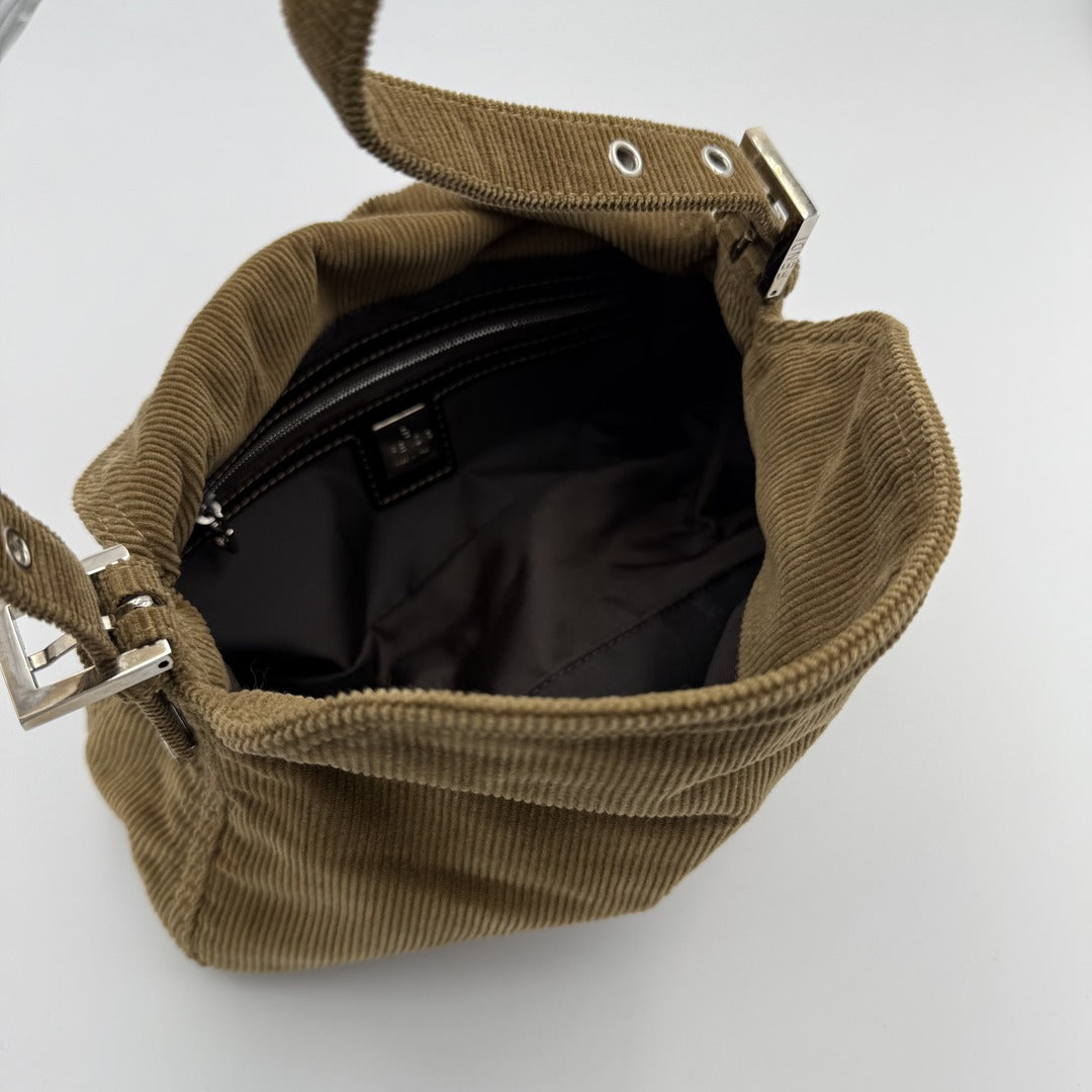 Fendi Mamma Baguette Corduroy Brown Shoulder Bag