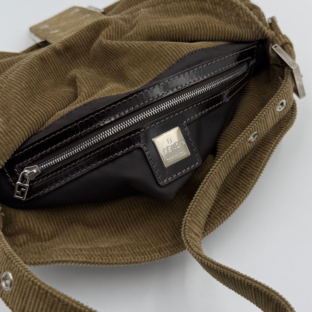 Fendi Mamma Baguette Corduroy Brown Shoulder Bag