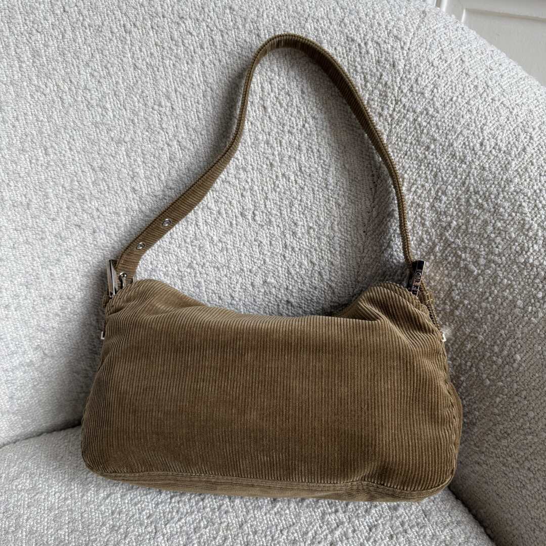 Fendi Mamma Baguette Corduroy Brown Shoulder Bag