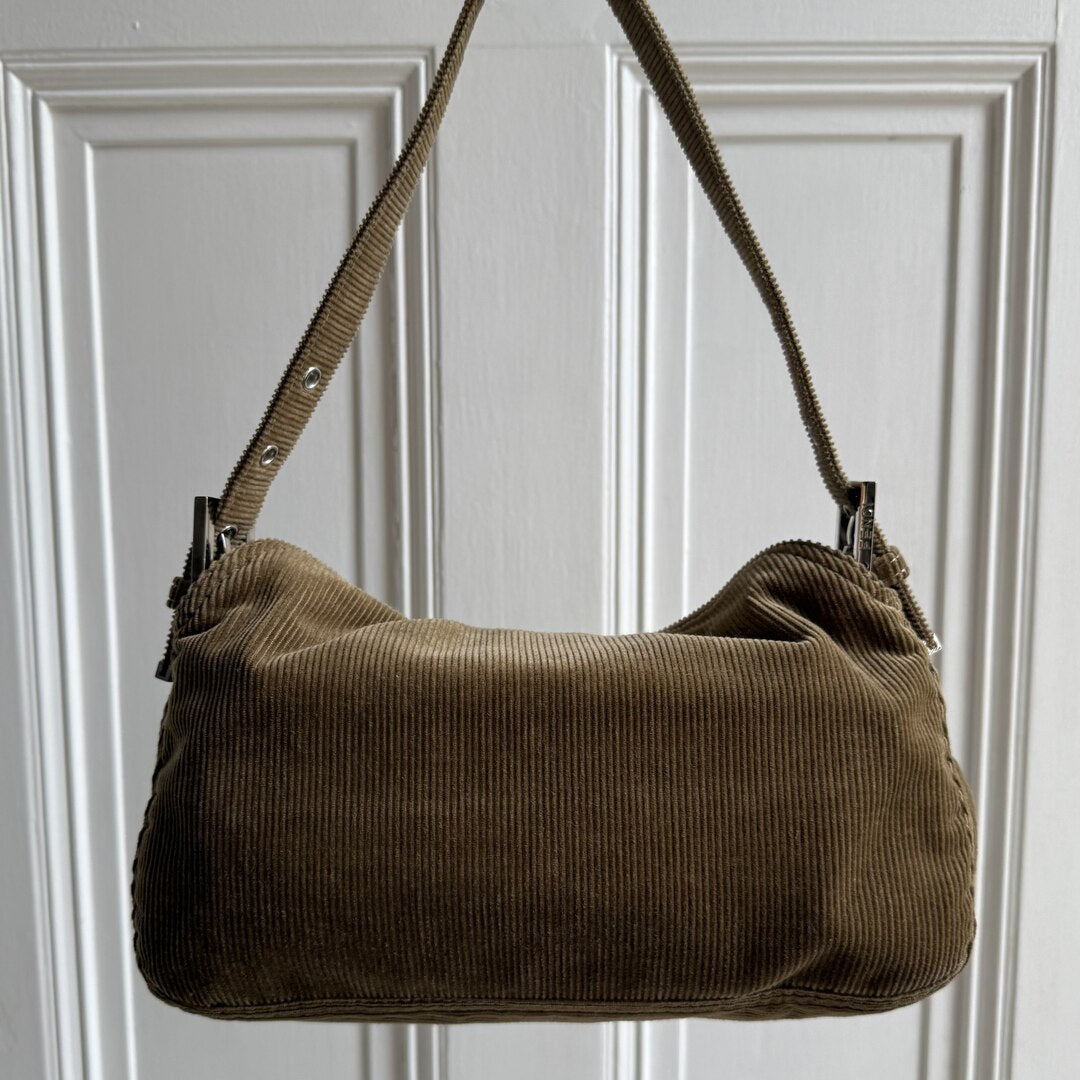 Fendi Mamma Baguette Corduroy Brown Shoulder Bag