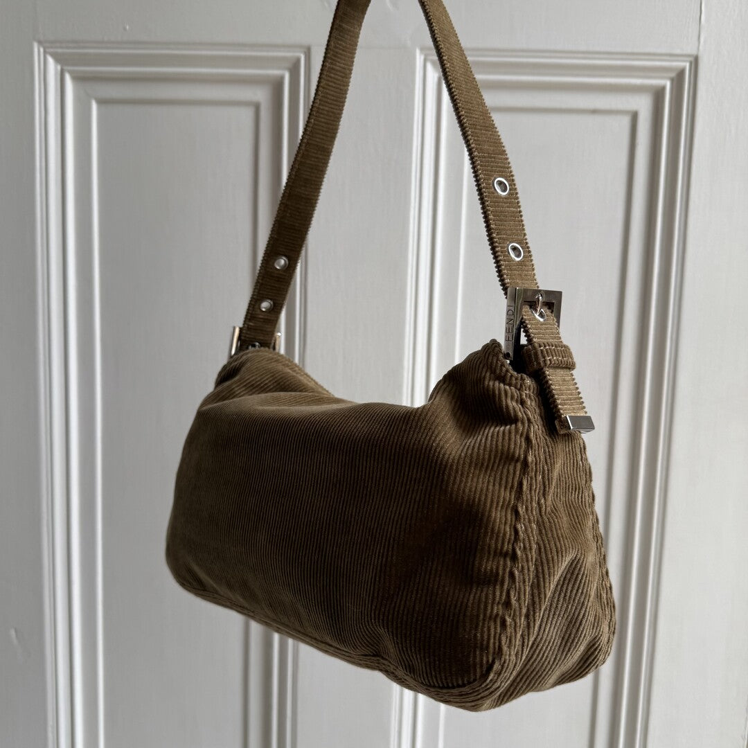Fendi Mamma Baguette Corduroy Brown Shoulder Bag