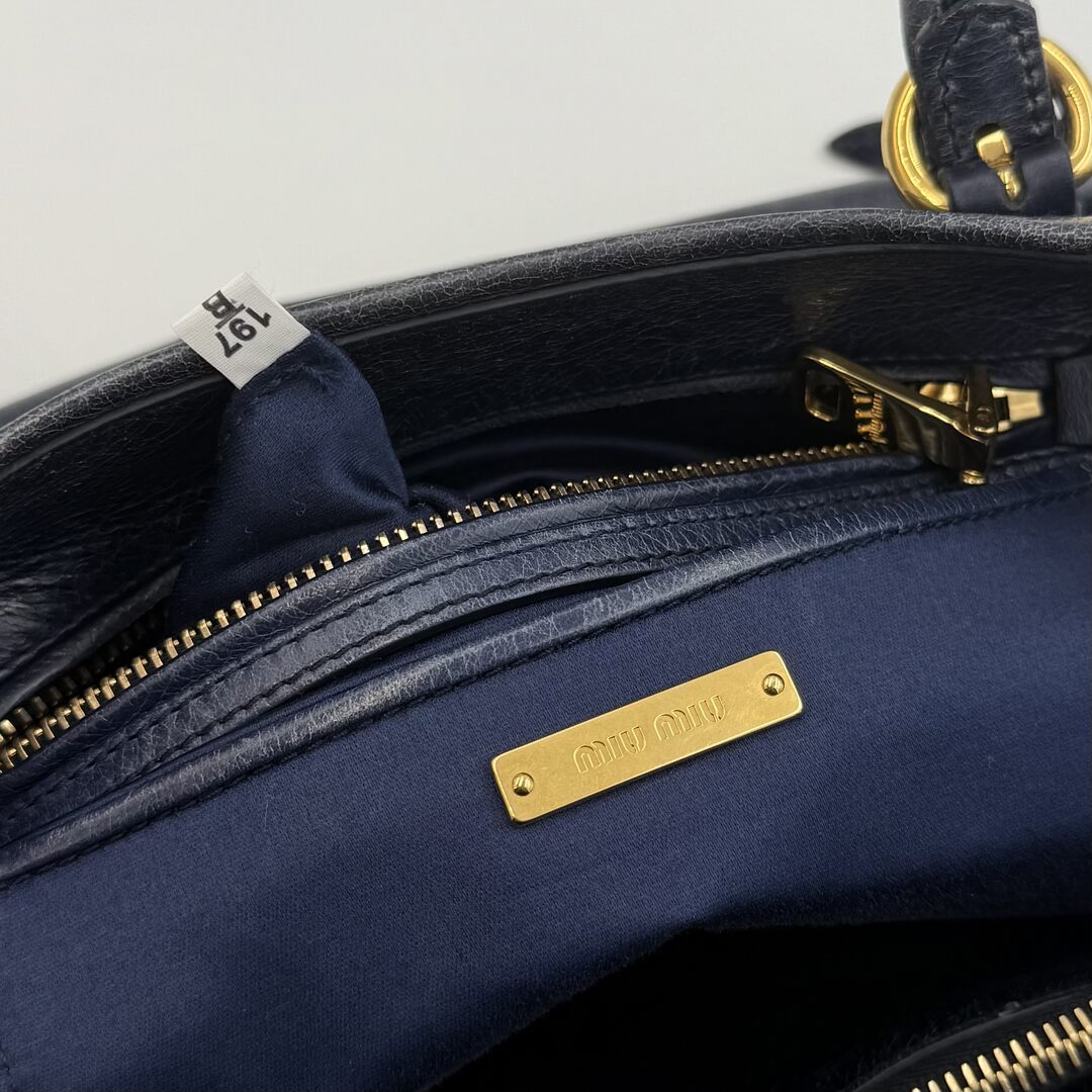 Miu Miu Vitello Bow Navy Leather Shoulder Bag