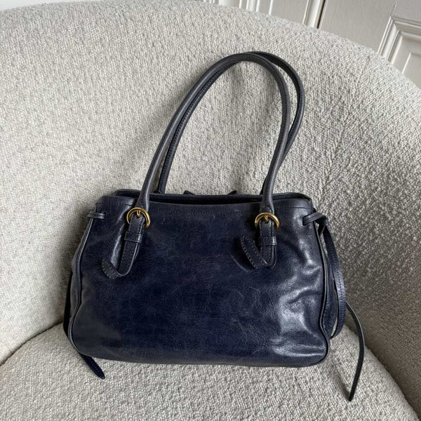 Miu Miu Vitello Bow Navy Leather Shoulder Bag