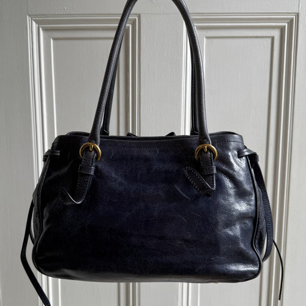 Miu Miu Vitello Bow Navy Leather Shoulder Bag