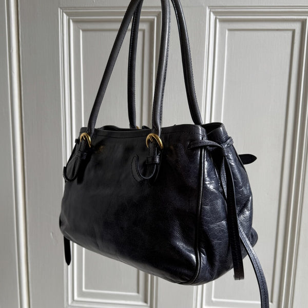 Miu Miu Vitello Bow Navy Leather Shoulder Bag