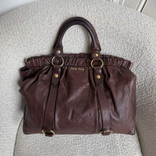 Miu Miu XL Vitello Leather Brown Handbag