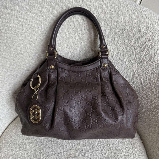 Gucci Guccissima Sukey Leather Brown Tote Bag