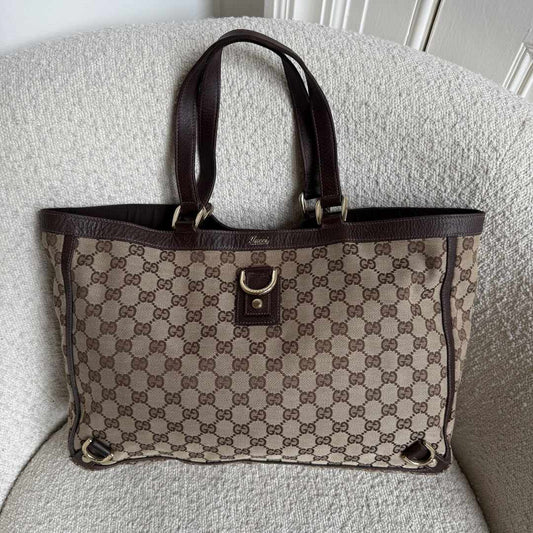 Gucci GG Canvas Abbey D-Ring Brown Tote Bag