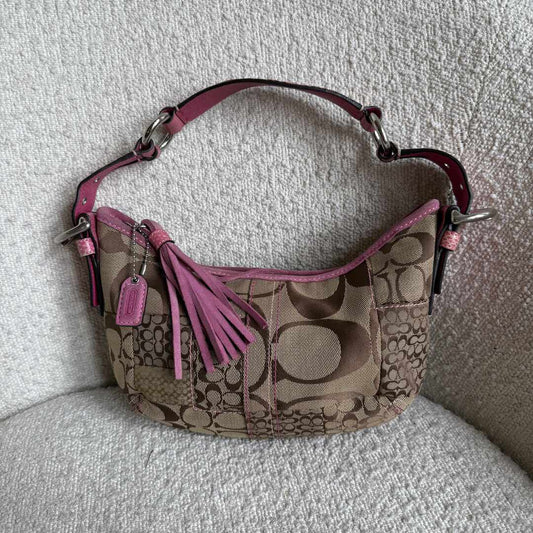 Coach Signature Patchwork Croissant Pink Shoulder Bag