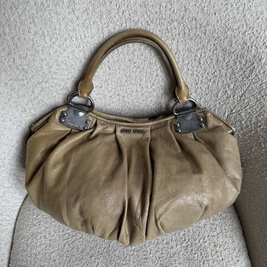 Miu Miu Hobo Leather Beige Shoulder Bag