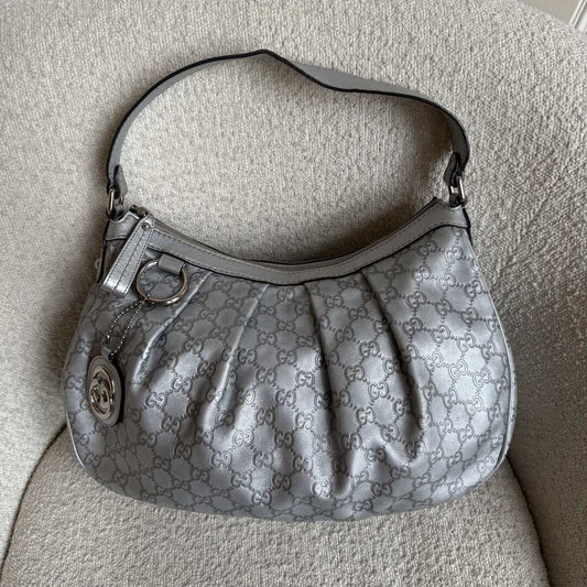 Gucci Sukey Metallic Silver Leather Shoulder Bag