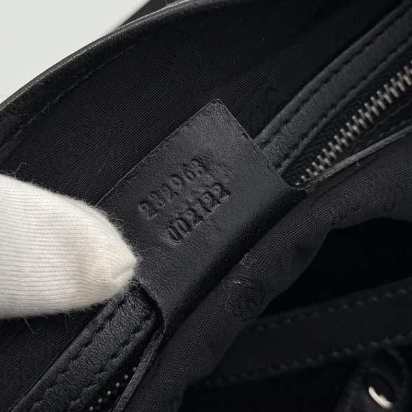 Gucci GG Canvas Twins Black Leather Tote Bag