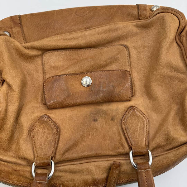 Prada Washed Bauletto Caramel Brown Leather Shoulder Bag