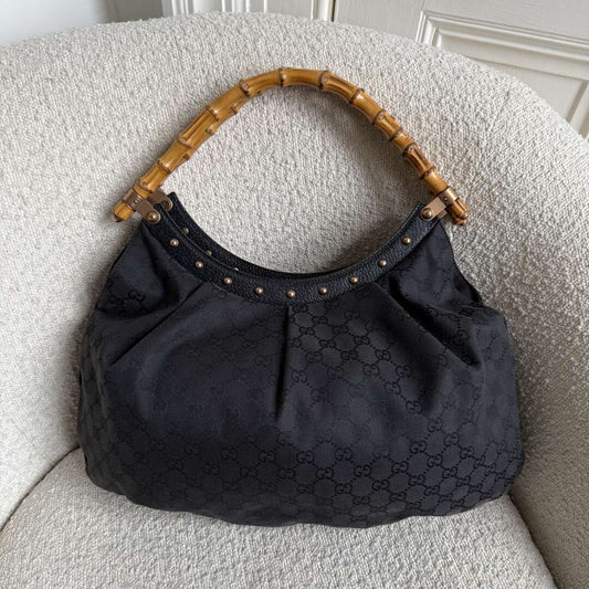 Gucci GG Canvas Bamboo Black Handbag